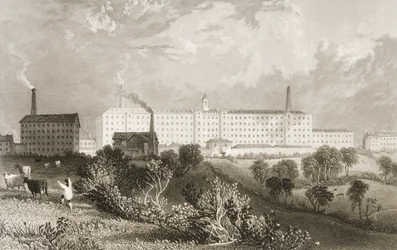 Fábrica Swainson Birley y Co. cerca de Preston, Lancashire, grabado por James Tingle (fl.1830-60) c.1833